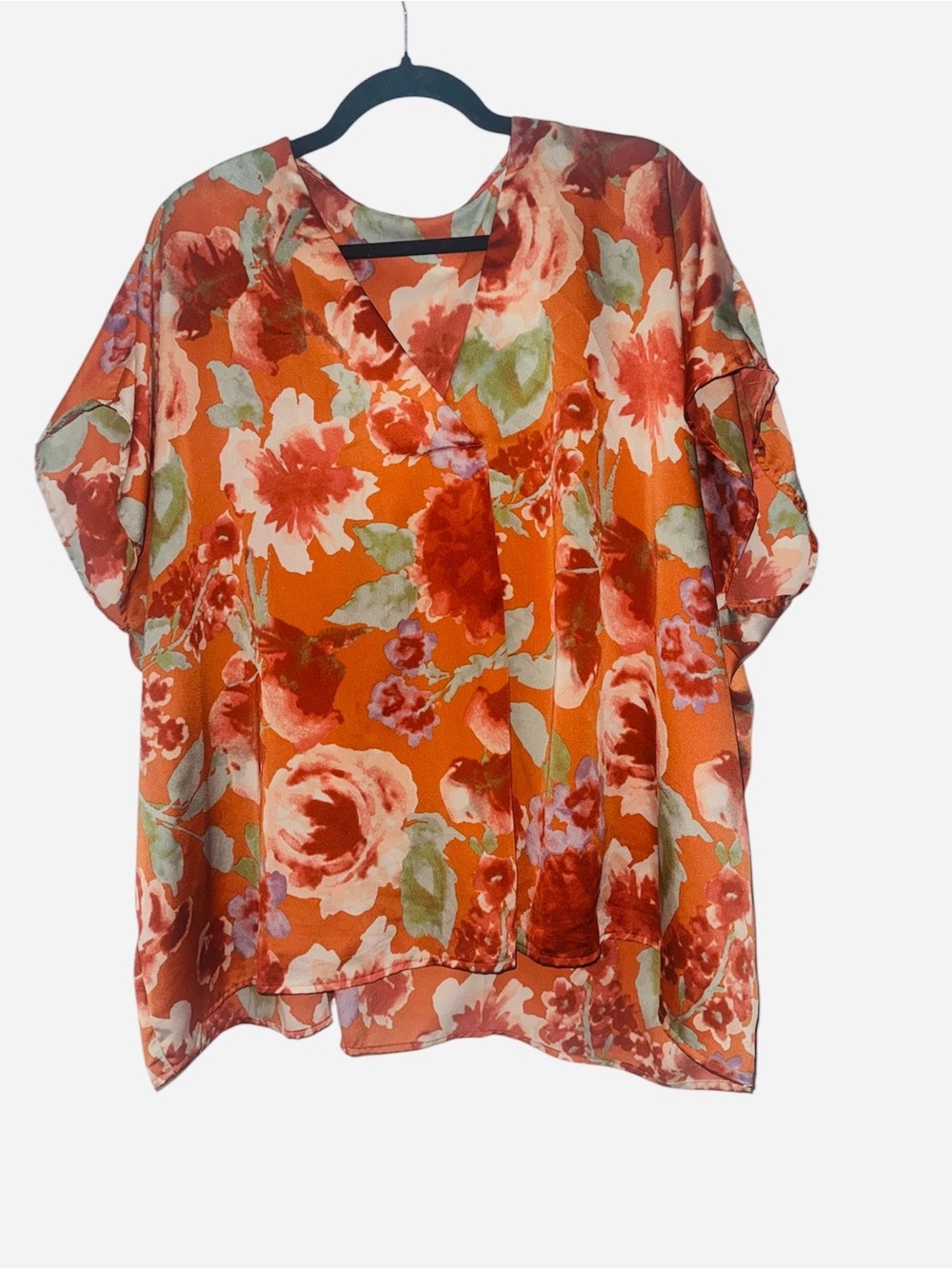 entro Orange Floral V-Neck Tunic Top Size M